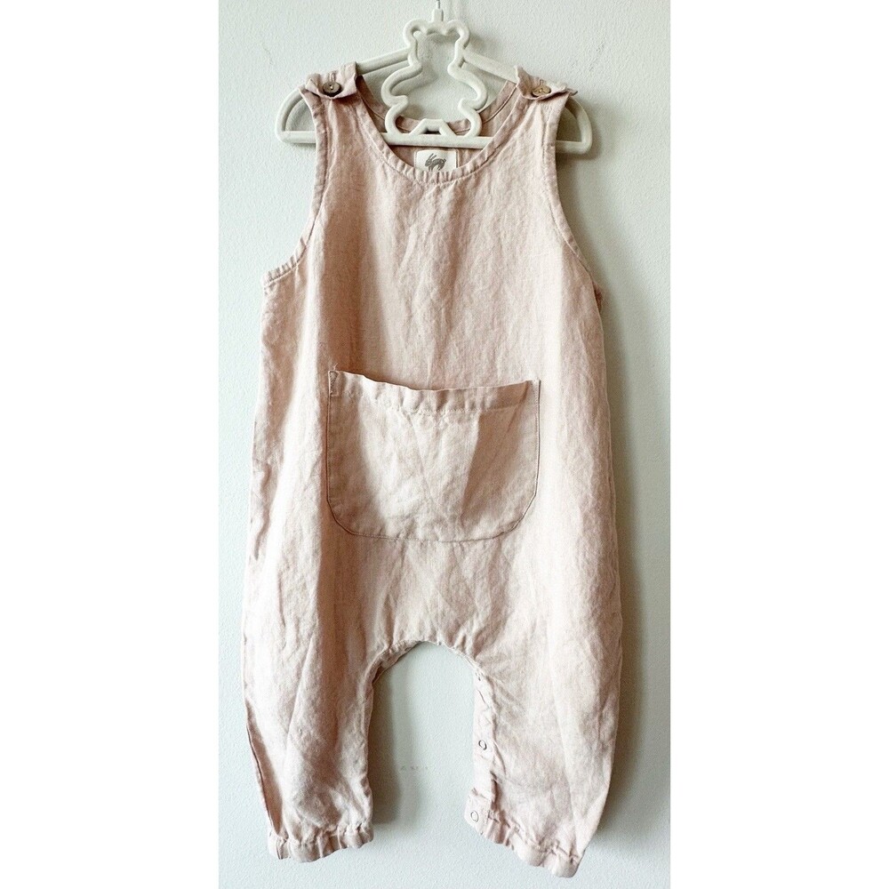La Petite Alice Baby Romper Linen Pink Lagenlook Boho Harem Minimalist Handmade
